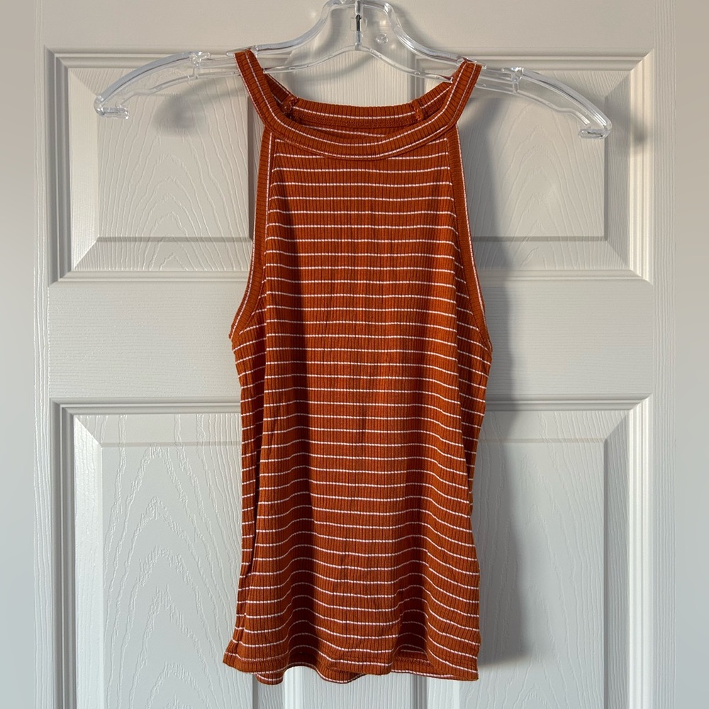 Mudd Burnt Orange and White Striped Top